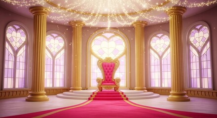 Dreamy Princess fantasy 4k Background, Pastel Enchanted Throne Hall Backdrop