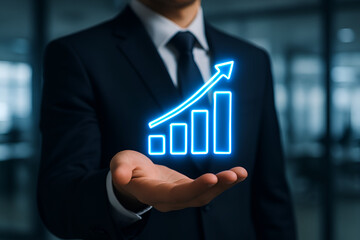 Business growth chart presented in a man's hand offers success