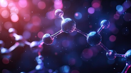 3D molecular atom structure background, scientific illustration of particles and connections in chemistry or biotech