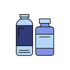 A set of two flat cartoon vector icons depicting bottles of different shapes, Ideal for designs related to health, fitness and medical products.