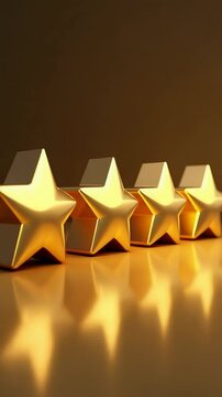 Gold five star rating feedback on virtual sreen. Customer review satisfaction feedback. Concept of satisfaction, quality and performance..