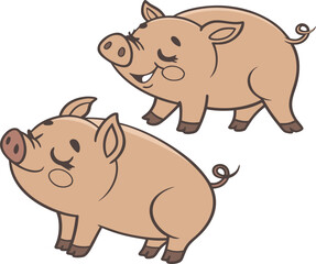 Obraz premium Vector art of two adorable cartoon pigs are standing together, creating a charming and playful illustration