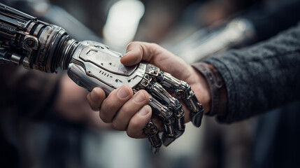 Handshake Between Human and Robot Symbolizing Human-Machine Collaboration