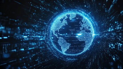 Obraz premium Abstract arrow circling Earth globe symbolizing fast global communication, connectivity, and worldwide exchange