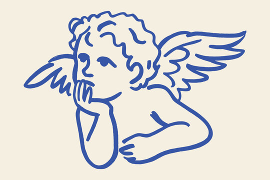 Angel sketch naive childlike doodle hand drawn vector illustration