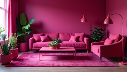 modern living room with purple sofa