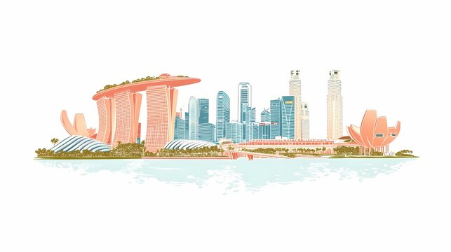 Colorful cityscape illustration of singapore.
