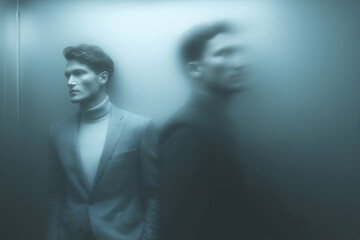 Man in suit with another blurred man in the background, motion blur Business concept, motion bokeh background