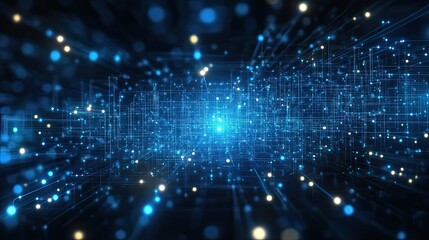 Obraz premium Abstract background of blue network technology, digital data communication theme with glowing lines and circuit design