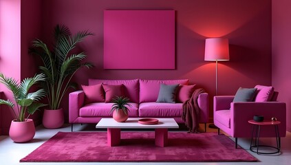 Modern living room with vibrant colors, trending architecture