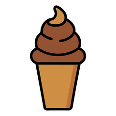 Chocolate cone ice cream food vector icon on white background.