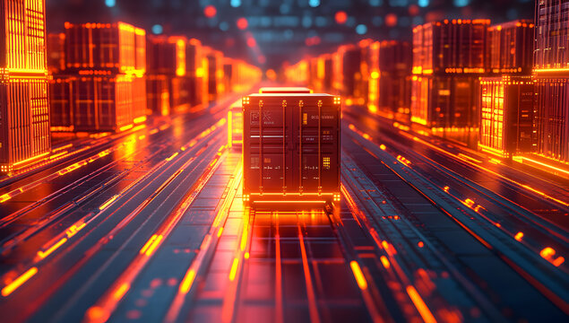 Quantum-Powered Supply Chain Optimization Illustrating Logistics Network Enhanced by Quantum Computers Computing Most Efficient Routing and Distribution Paths  42421544 3