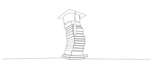 Continuous line vector design of books and graduation hat eps 5
