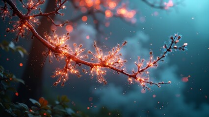 Red branch light spot outdoor close-up