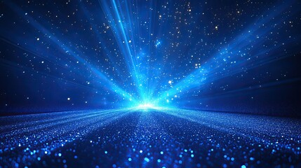Abstract blue laser light show with beams and particle effects, entertainment, technology, and celebration background