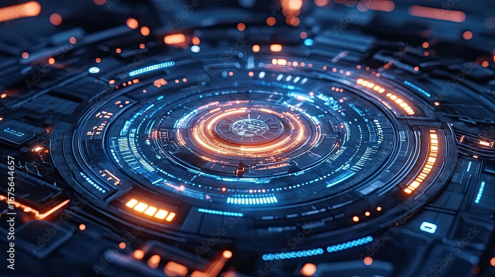 Poster abstract floating hud design with futuristic digital elements and blue light interface components in