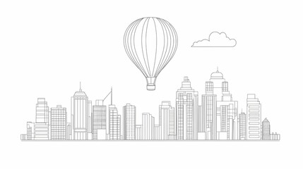 Fototapeta premium City skyline with hot air balloon.