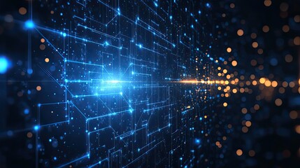 Abstract futuristic geometric pattern background with glowing blue lines and digital polygon shapes for tech