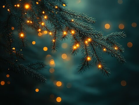 "Christmas Decor: Spruce Tree Branches with Twinkling Lights for Festive Design"
