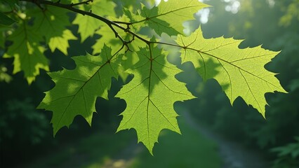 Natural scene of branches, vines, and green leaves
