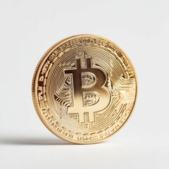 Golden Bitcoin coin, angled view (2)