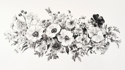 Monochromatic floral bouquet illustration
