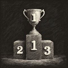 Darkened trophy on tiered podium