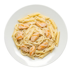 Creamy Chicken Pasta Dish isolated on transparent background