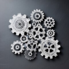 Abstract illustration of interconnected gears on a dark surface