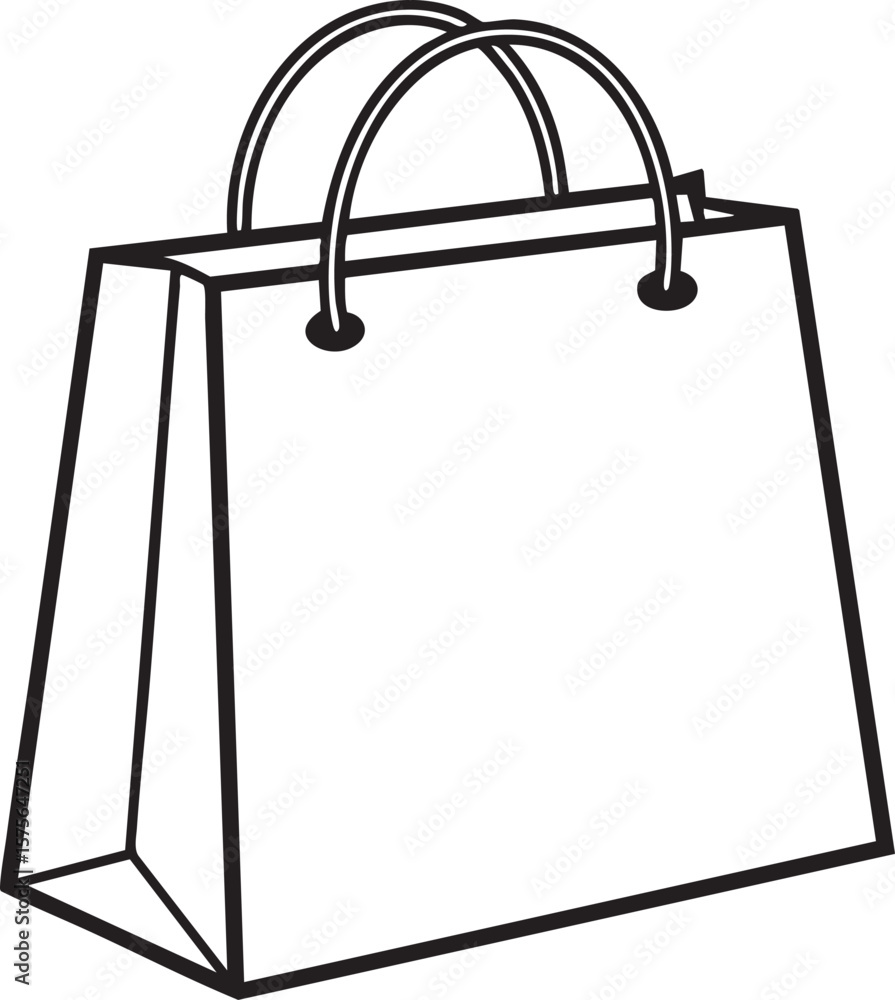 Poster simple outline of a shopping bag with handles isolated on transparent background