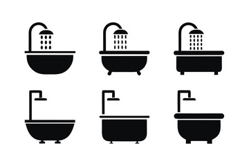 set of Bathtub and Shower icon silhouette vector illustration