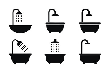 set of Bathtub and Shower icon silhouette vector illustration