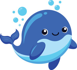 Obraz premium Happy Blue Whale Spraying Water Vector 