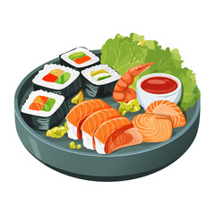 Delicious Sushi Platter with Salmon Nigiri and California Rolls Illustration