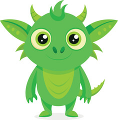 Fototapeta premium Kawaii Green Fantasy Creature with Leaf Wings 