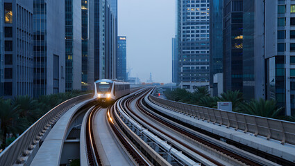 Fototapeta premium Bustling night traffic illuminates a vibrant Hong Kong cityscape, highlighting the dynamic urban skyline and speedy transportation