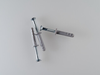 Screws with dowels on a white background