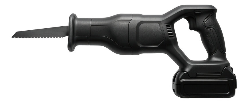 Cordless reciprocating saw with a rechargeable battery for mobile demolition work in restricted areas.