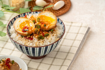 Korean Mayak Eggs in Soy Sauce with Garlic, Onion and Chili