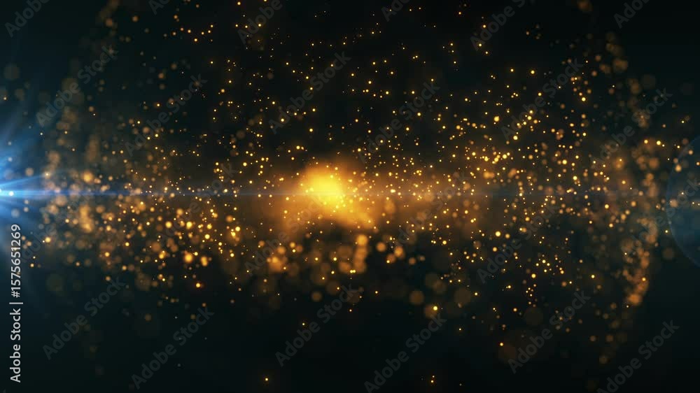 Aufkleber glowing golden particles floating in dark space with soft lens flares, creating a luxurious festive 