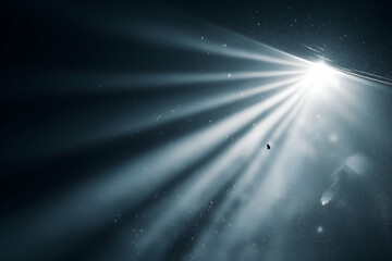 Light Rays Shining Down With Particle Dust Effect in Dark Background, motion blur Business concept, motion bokeh background