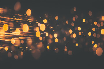 Golden light streaks and bokeh effect create dynamic abstract background, motion blur Business concept, motion bokeh background