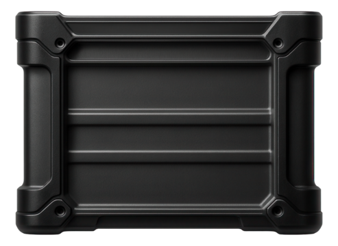 Heavy-duty stackable plastic crate with reinforced corners for a warehouse storage system.