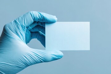 Healthcare fraud legal system  concept. A gloved hand holding a transparent card against a light blue background.