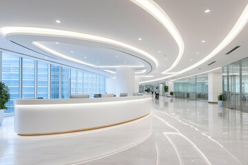 Modern Office Reception Area with Sleek Design and Bright Lighting, motion blur Business concept, motion bokeh background