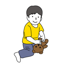 ぬいぐるみを持つ子供イラスト