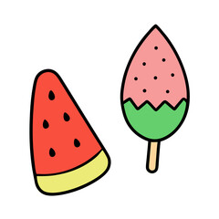Ice cream watermelon food vector icon on white background.