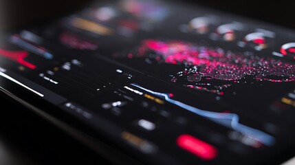 Close-up of a digital dashboard displaying global data visualizations.