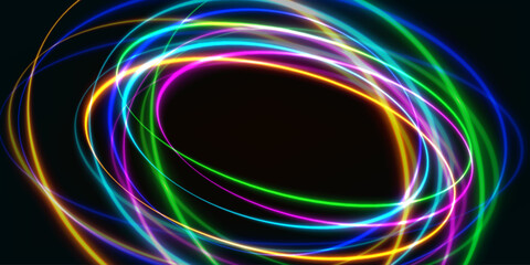 abstract colorful neon light swirl on the dark background