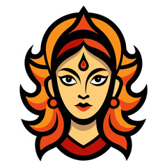 Stylized illustration of the hindu goddess durga s face with fiery hair